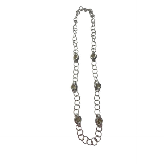 Alfani Silver Tone Chain Necklace Crystal Station Links 36 Inch