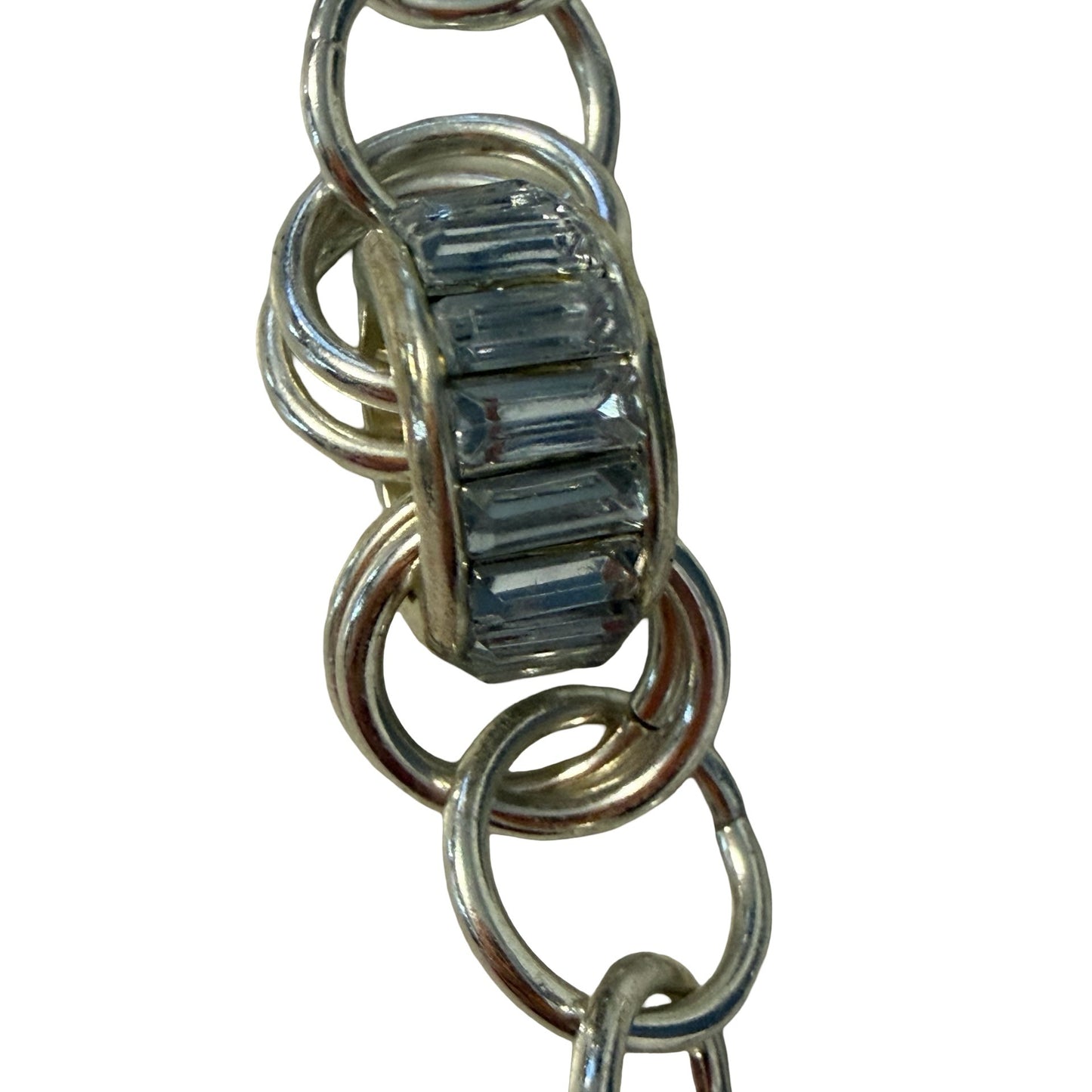 Alfani Silver Tone Chain Necklace Crystal Station Links 36 Inch