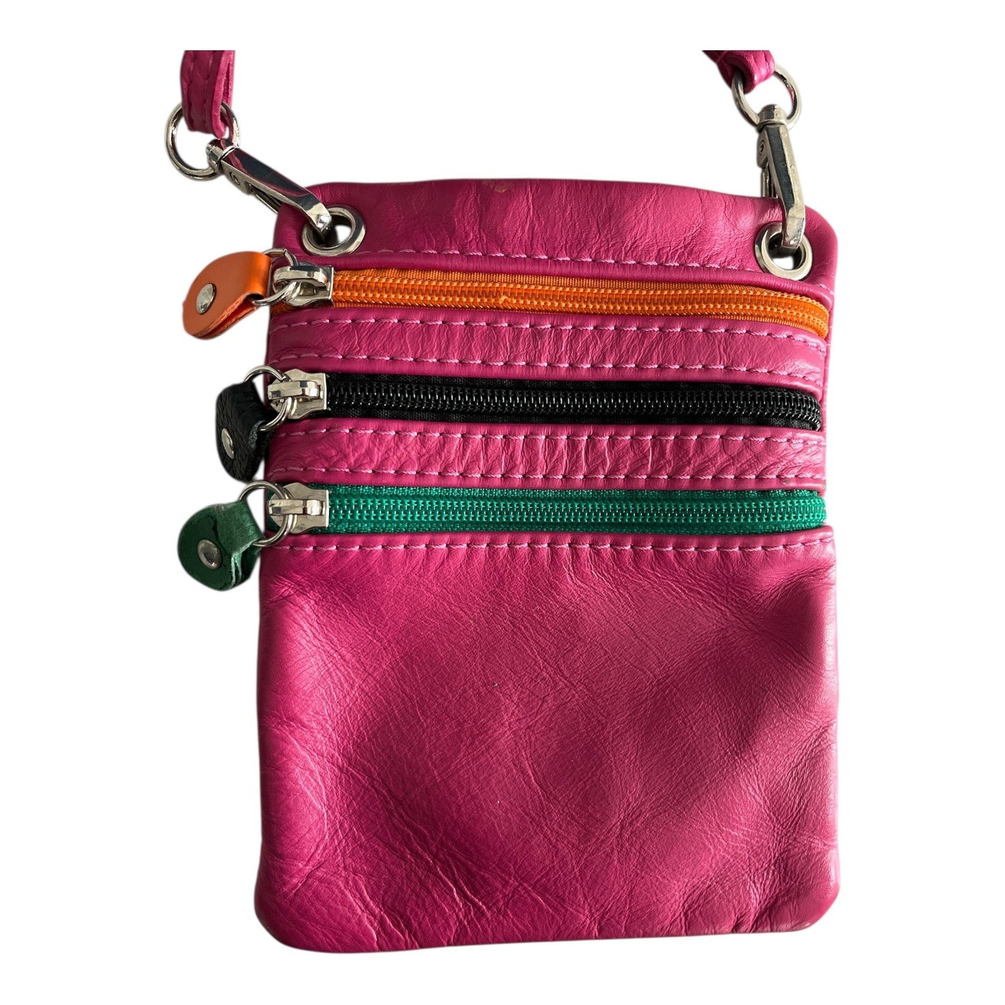 Genuine Leather Multicolor Zip Crossbody Bag Made in Italy