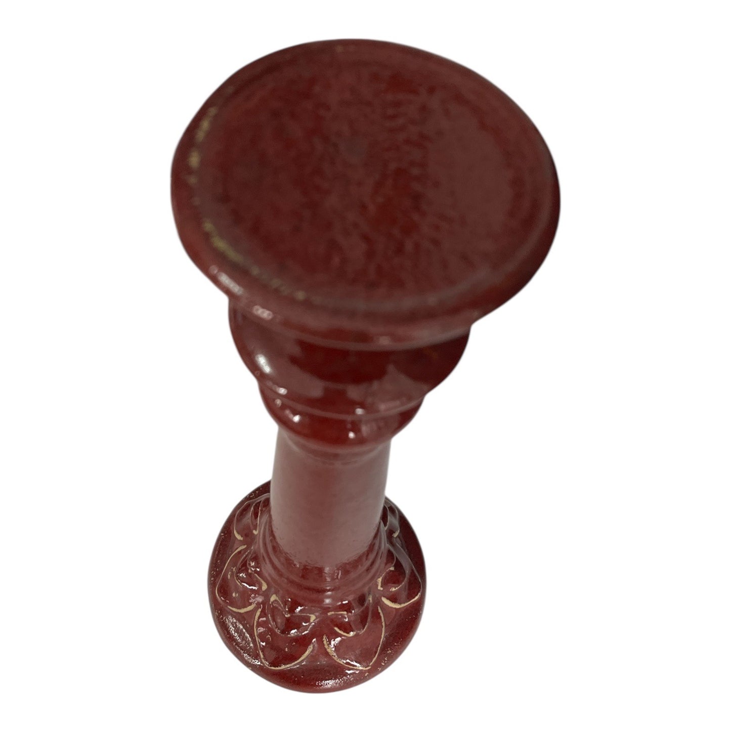 Vintage Red Ceramic Pillar Candle Holder with Gold Accents