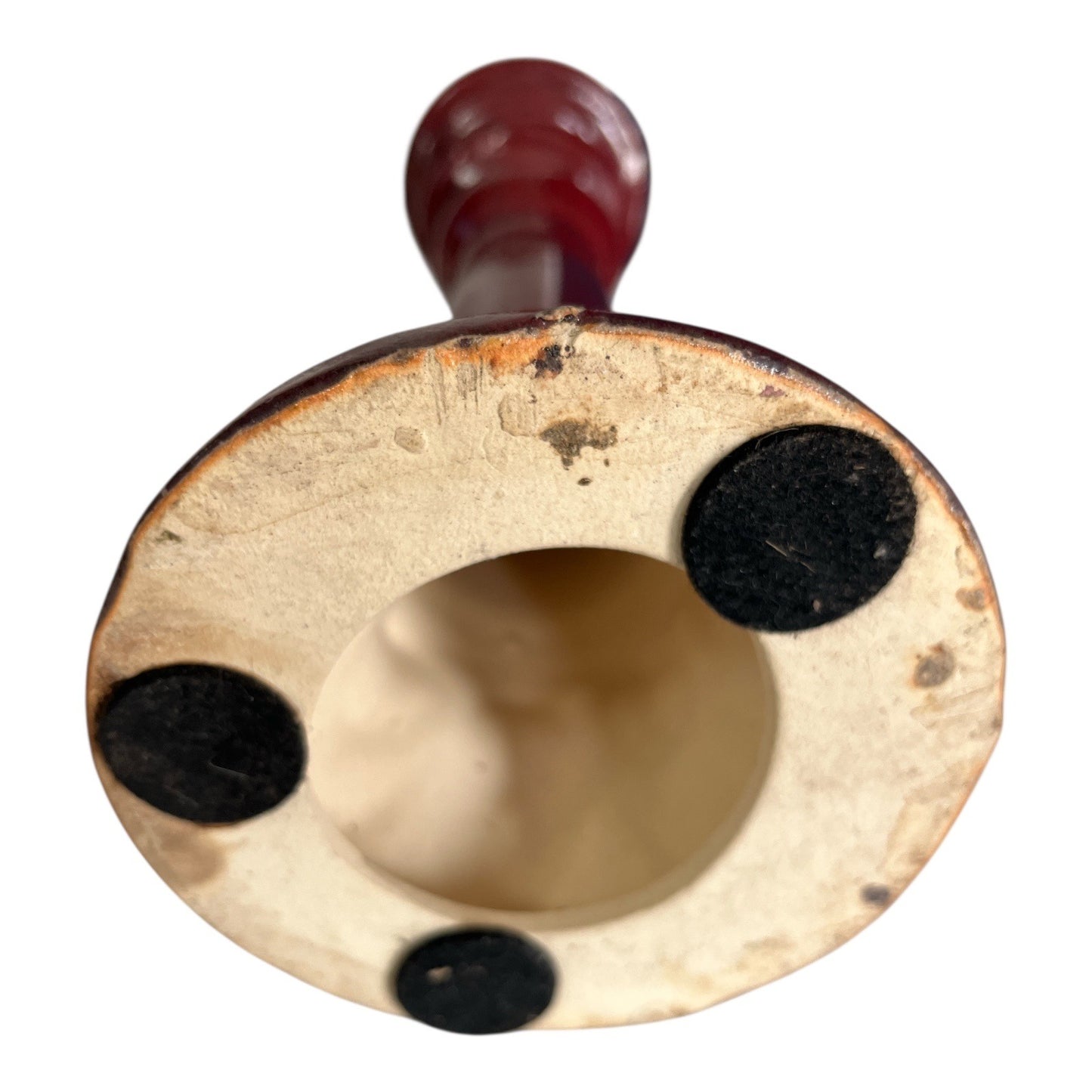 Vintage Red Ceramic Pillar Candle Holder with Gold Accents