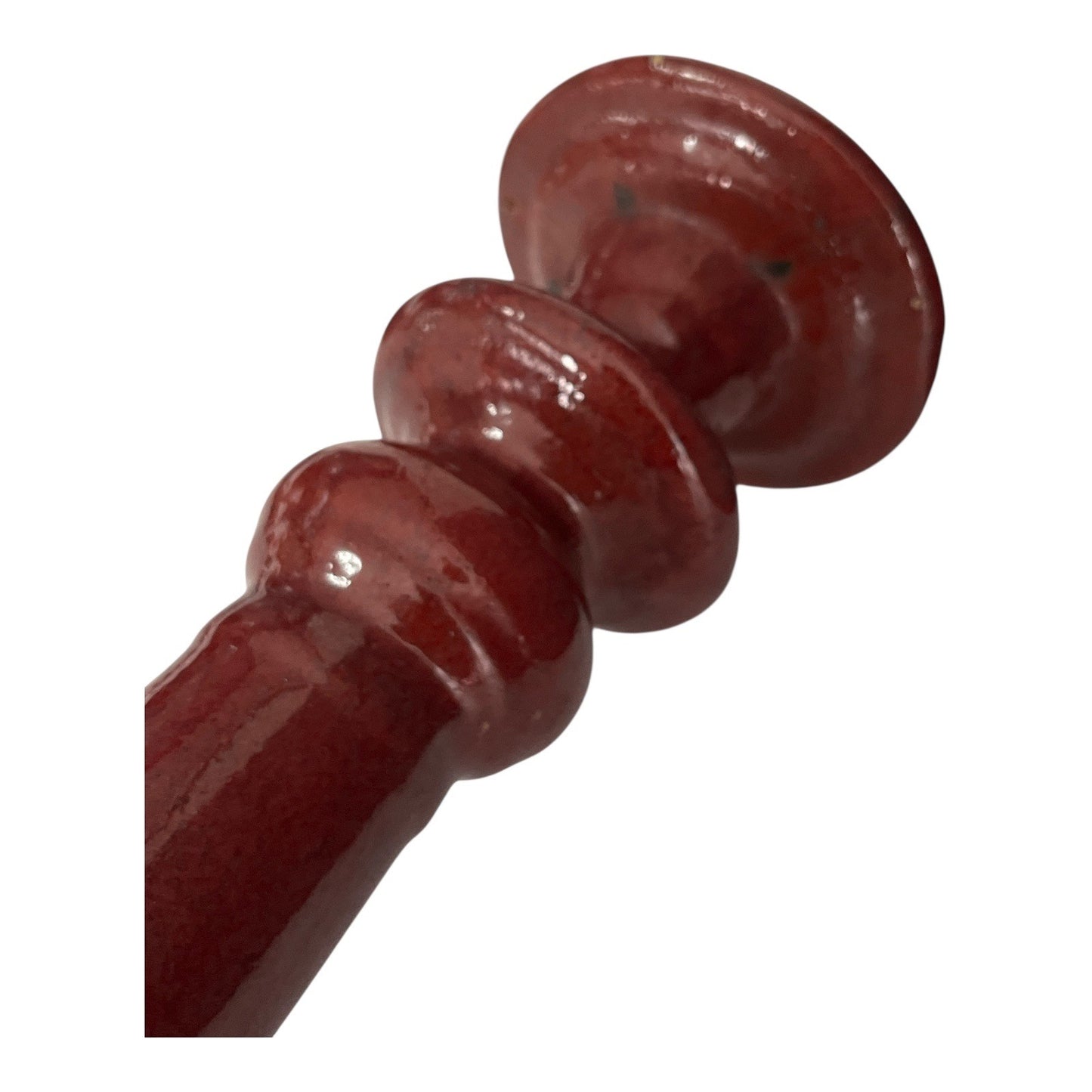 Vintage Red Ceramic Pillar Candle Holder with Gold Accents