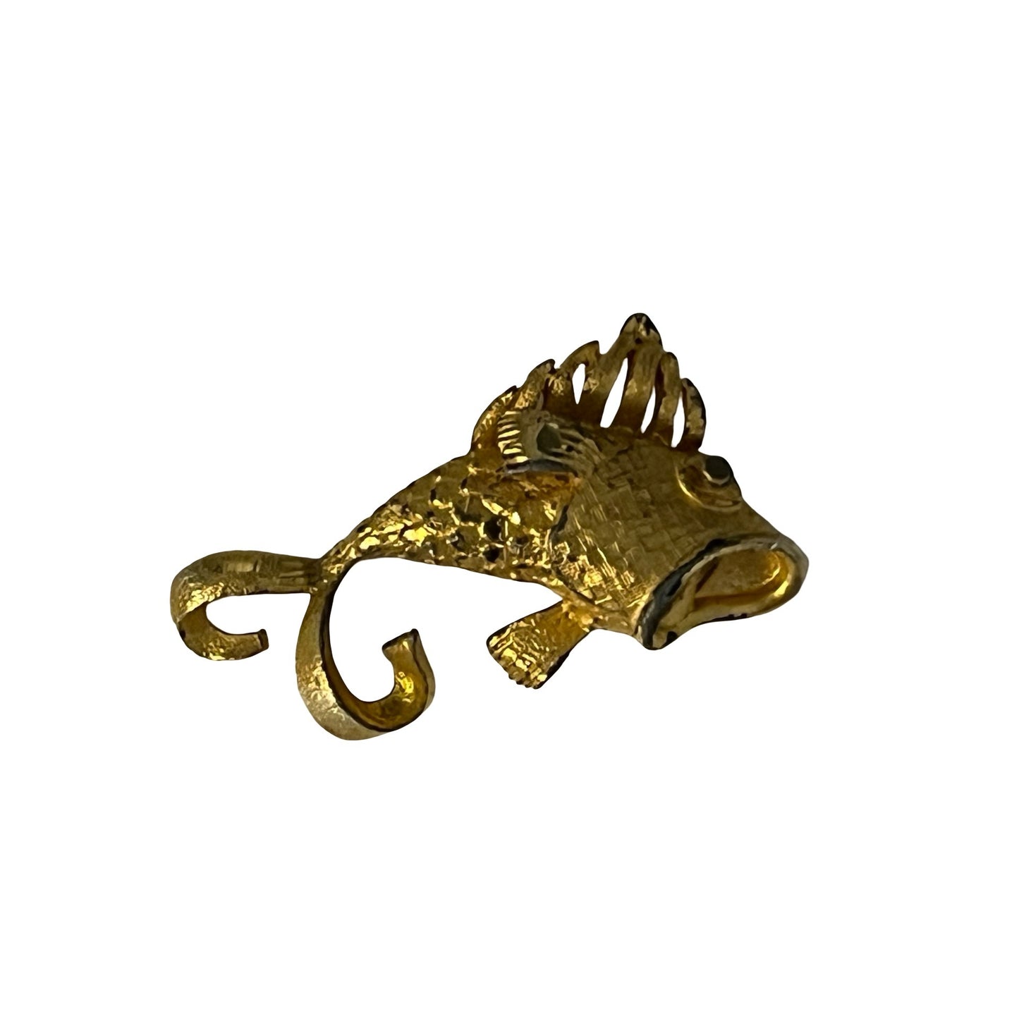 Vintage Gold Tone Fish Brooch Figural Textured Metal Pin 2 Inch