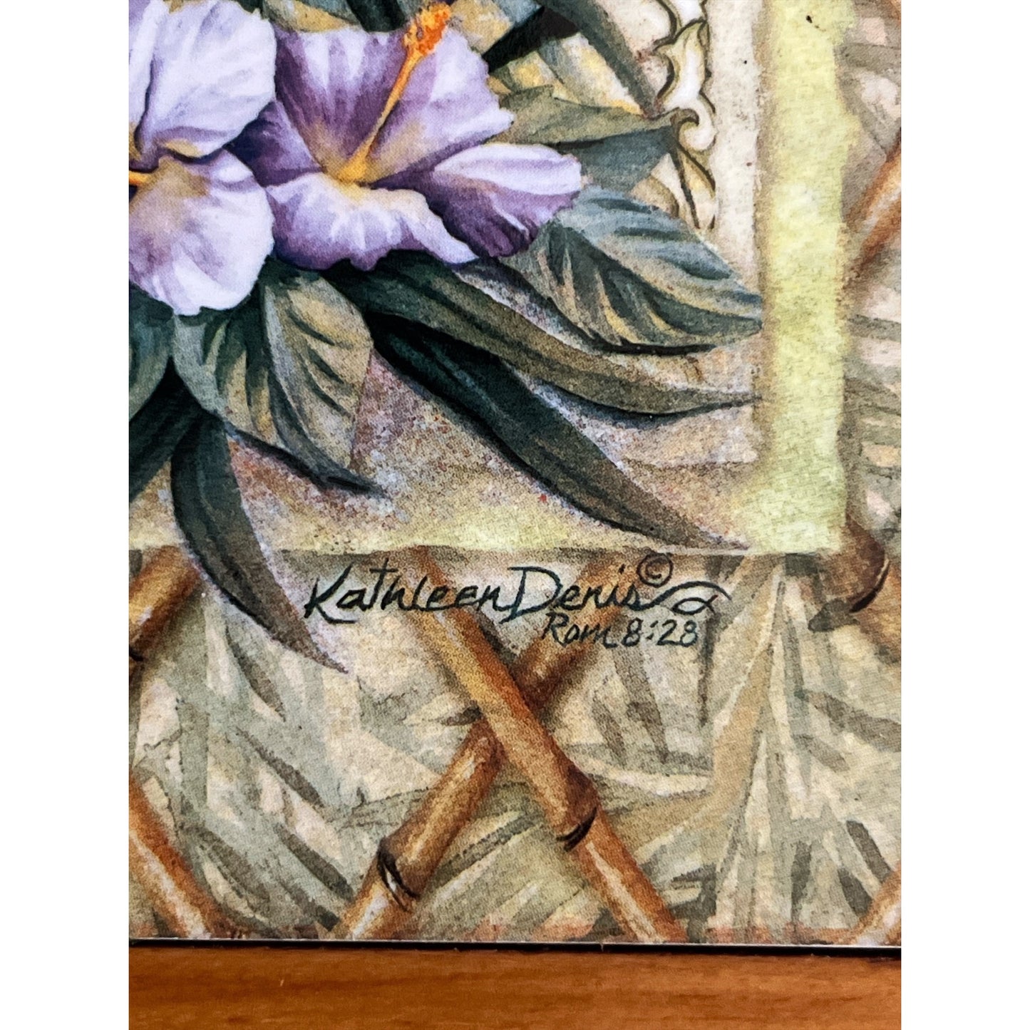 Cape Shore Kathleen Denis Egret Bird Tropical Floral Wall Art Tile Wood Frame 2003