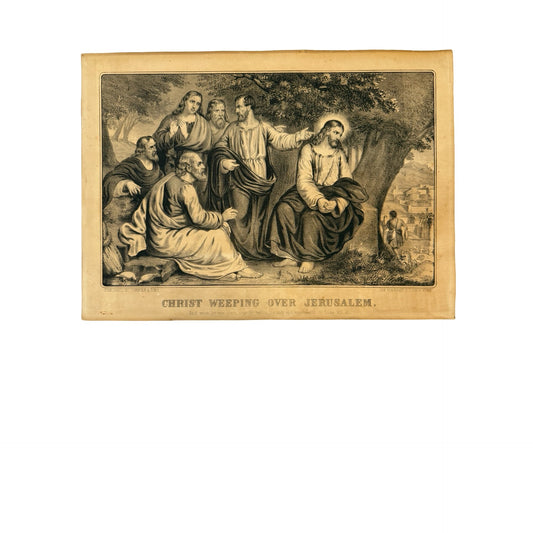 Antique Currier & Ives Christ Weeping Over Jerusalem Religious Lithograph Print 152 Nassau St NY