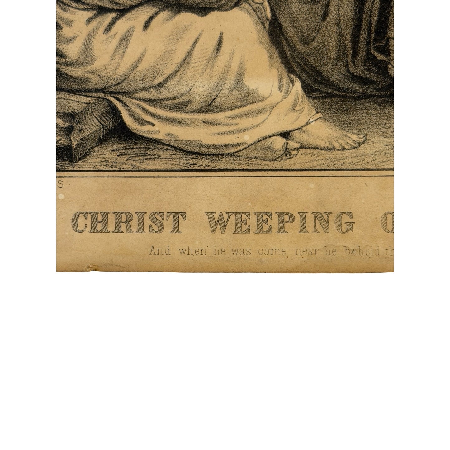 Antique Currier & Ives Christ Weeping Over Jerusalem Religious Lithograph Print 152 Nassau St NY