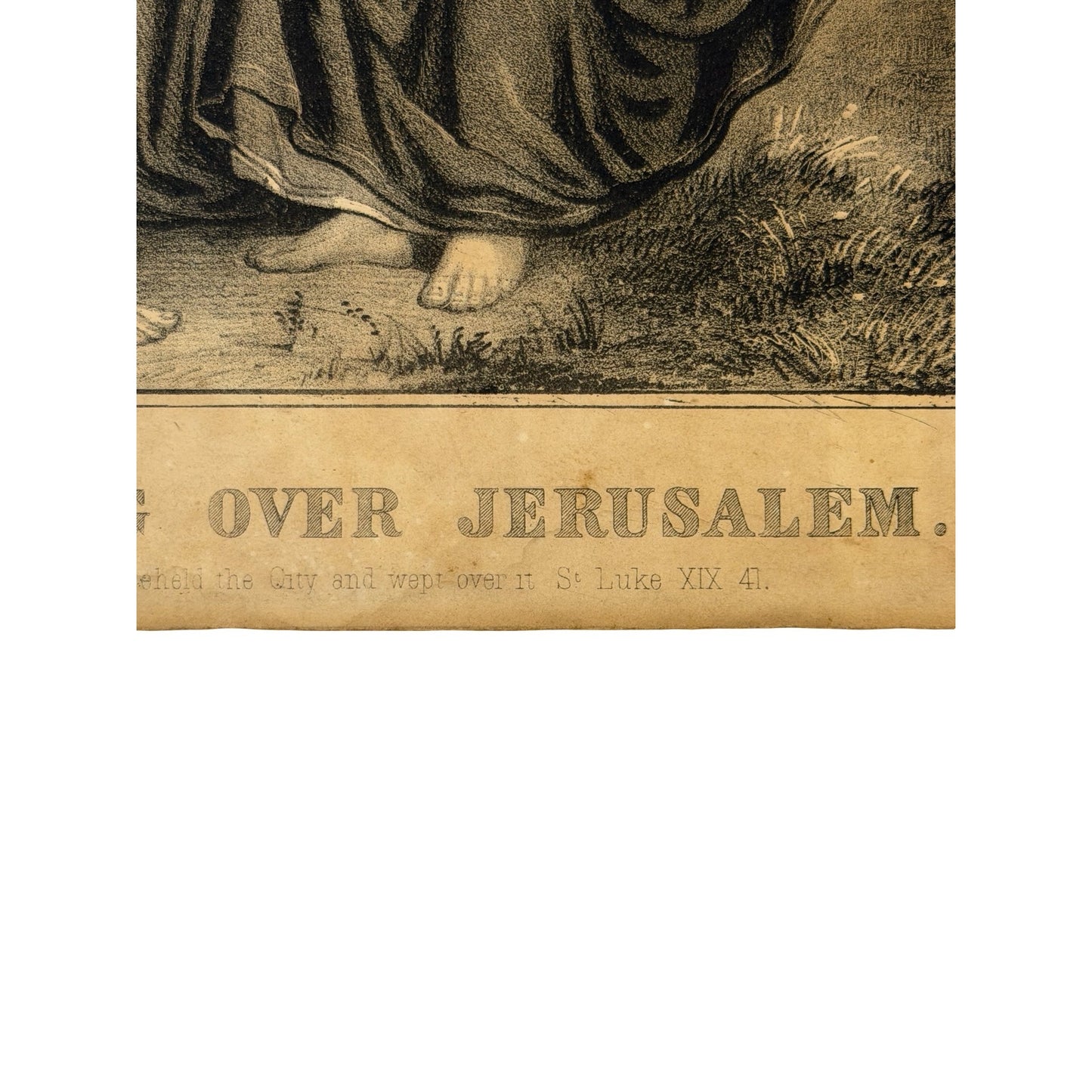 Antique Currier & Ives Christ Weeping Over Jerusalem Religious Lithograph Print 152 Nassau St NY