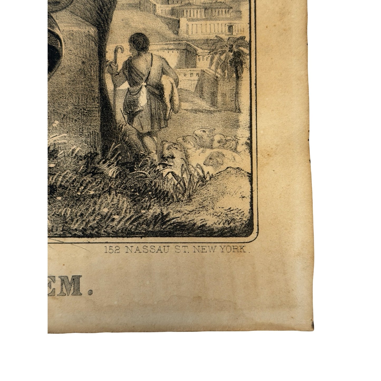 Antique Currier & Ives Christ Weeping Over Jerusalem Religious Lithograph Print 152 Nassau St NY
