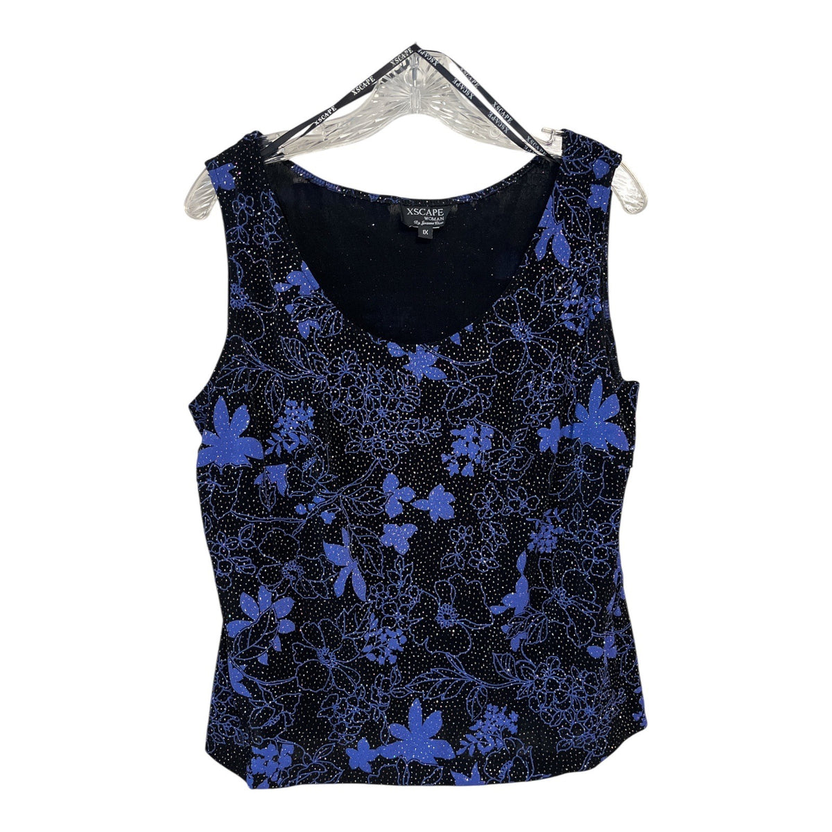 Xscape Woman Black Blue Floral Sparkle Sleeveless Top Plus Size 1X