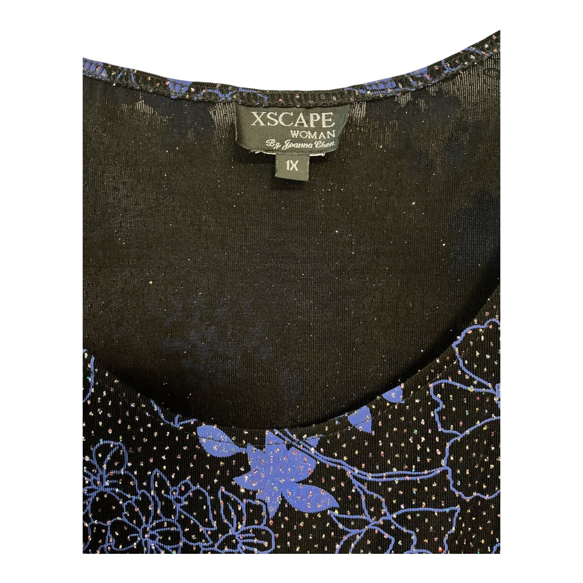 Xscape Woman Black Blue Floral Sparkle Sleeveless Top Plus Size 1X