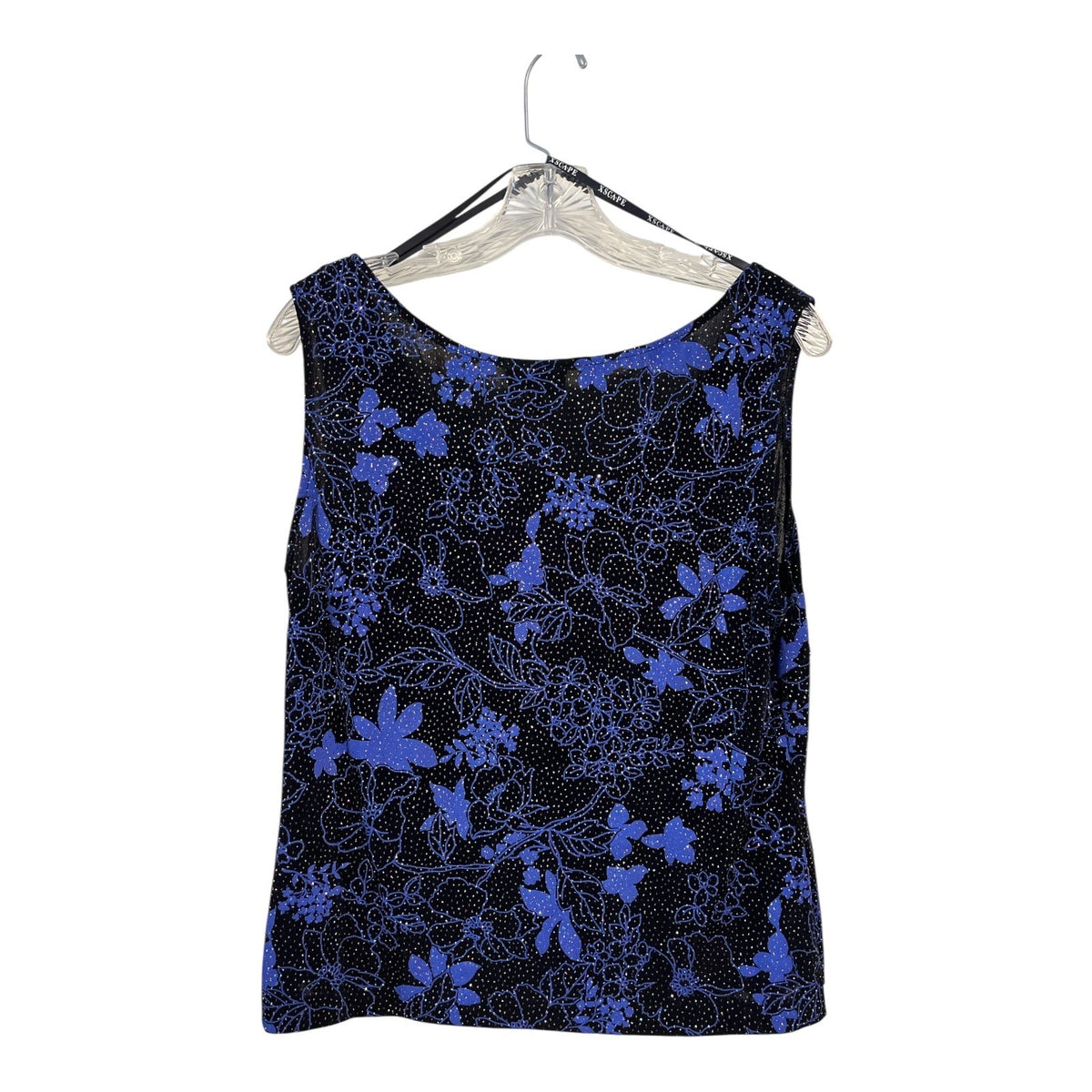 Xscape Woman Black Blue Floral Sparkle Sleeveless Top Plus Size 1X