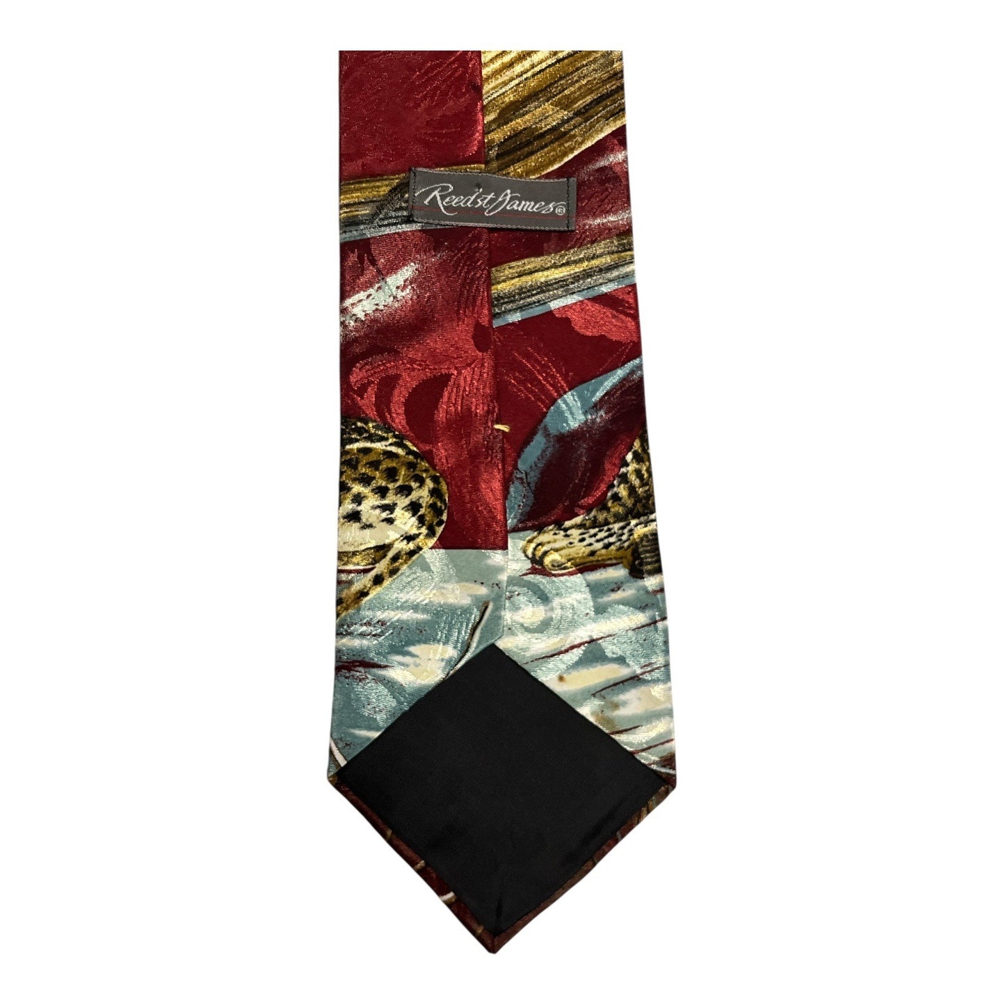 Vtg Reed & James Leopard Print Necktie Burgundy Wildlife Animal Tie USA