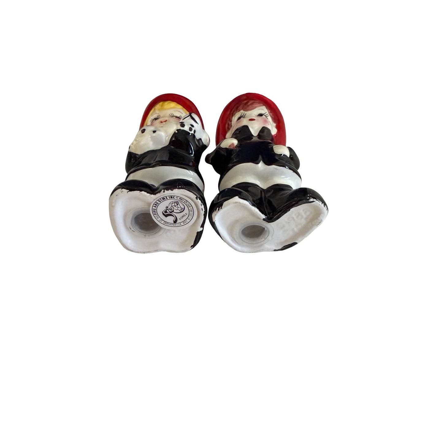 Vintage Firefighter Boy Girl Ceramic Salt Pepper Shakers Dalmatian Korea