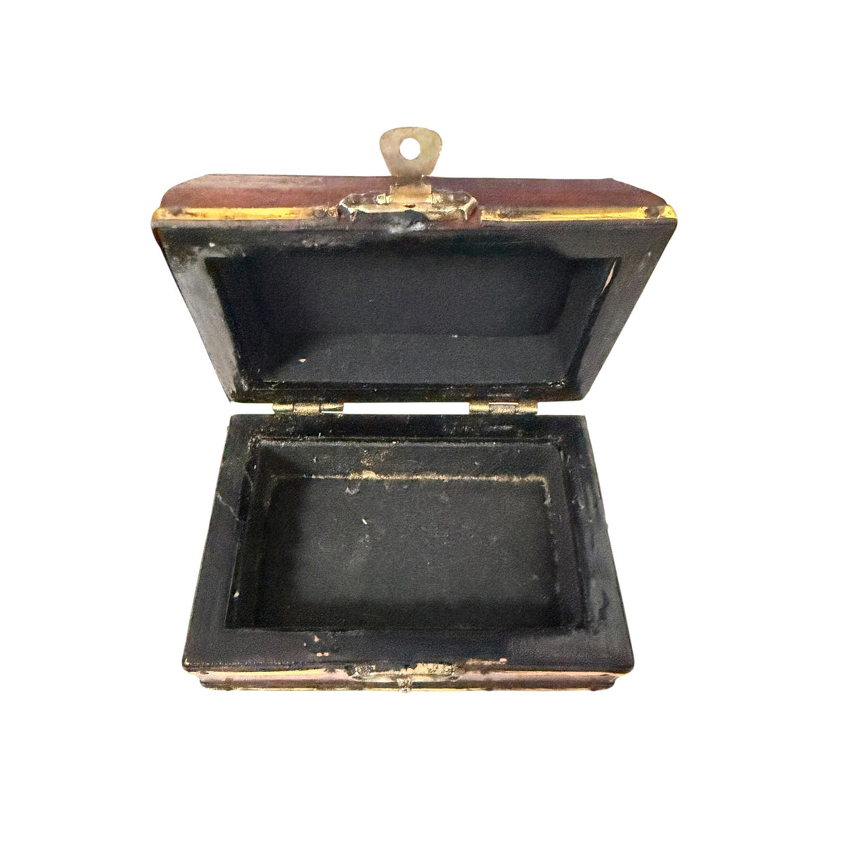 Vintage Hand Painted Fruit Still Life Wood Trinket Jewelry Box Gold Tone Trim 4"