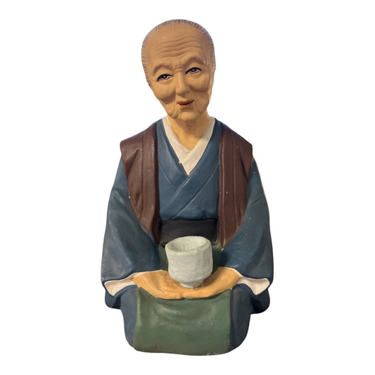 Vintage Tilso Japan Figurine – Elderly Woman with Teacup – Hand Painted Mid-Century Asian Decor