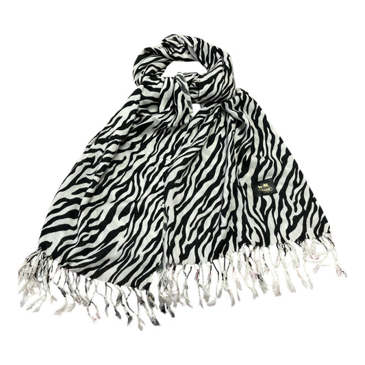 Coach Zebra Print Fringe Scarf – Black & White Animal Print – 74" x 26"