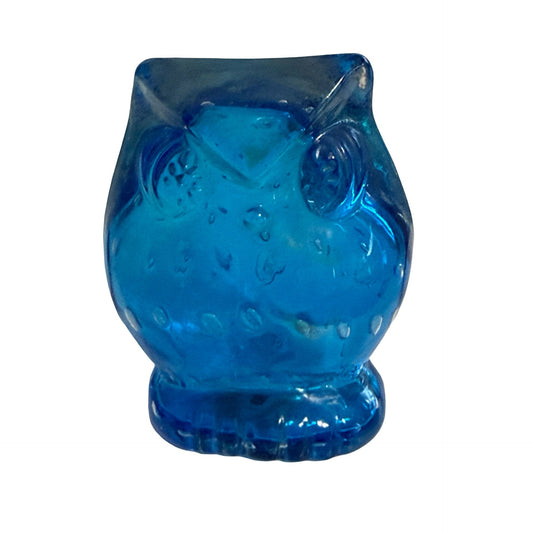 Vintage Blue Art Glass Owl Paperweight Controlled Bubble Figurine 3.5"