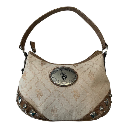 U.S. Polo Assn. Beige Monogram Shoulder Bag with Stud Accents