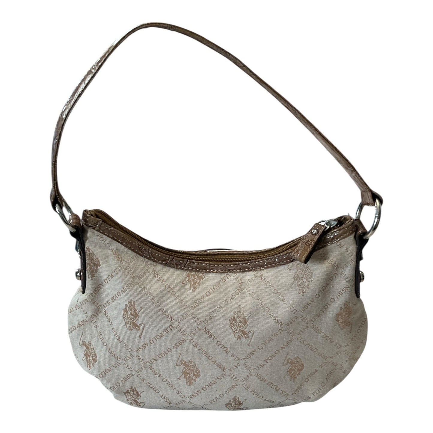 U.S. Polo Assn. Beige Monogram Shoulder Bag with Stud Accents