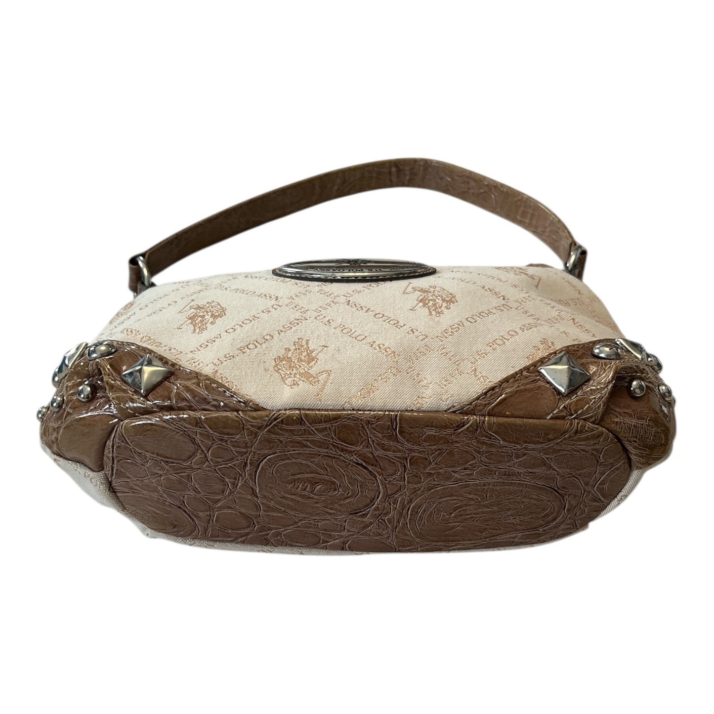U.S. Polo Assn. Beige Monogram Shoulder Bag with Stud Accents