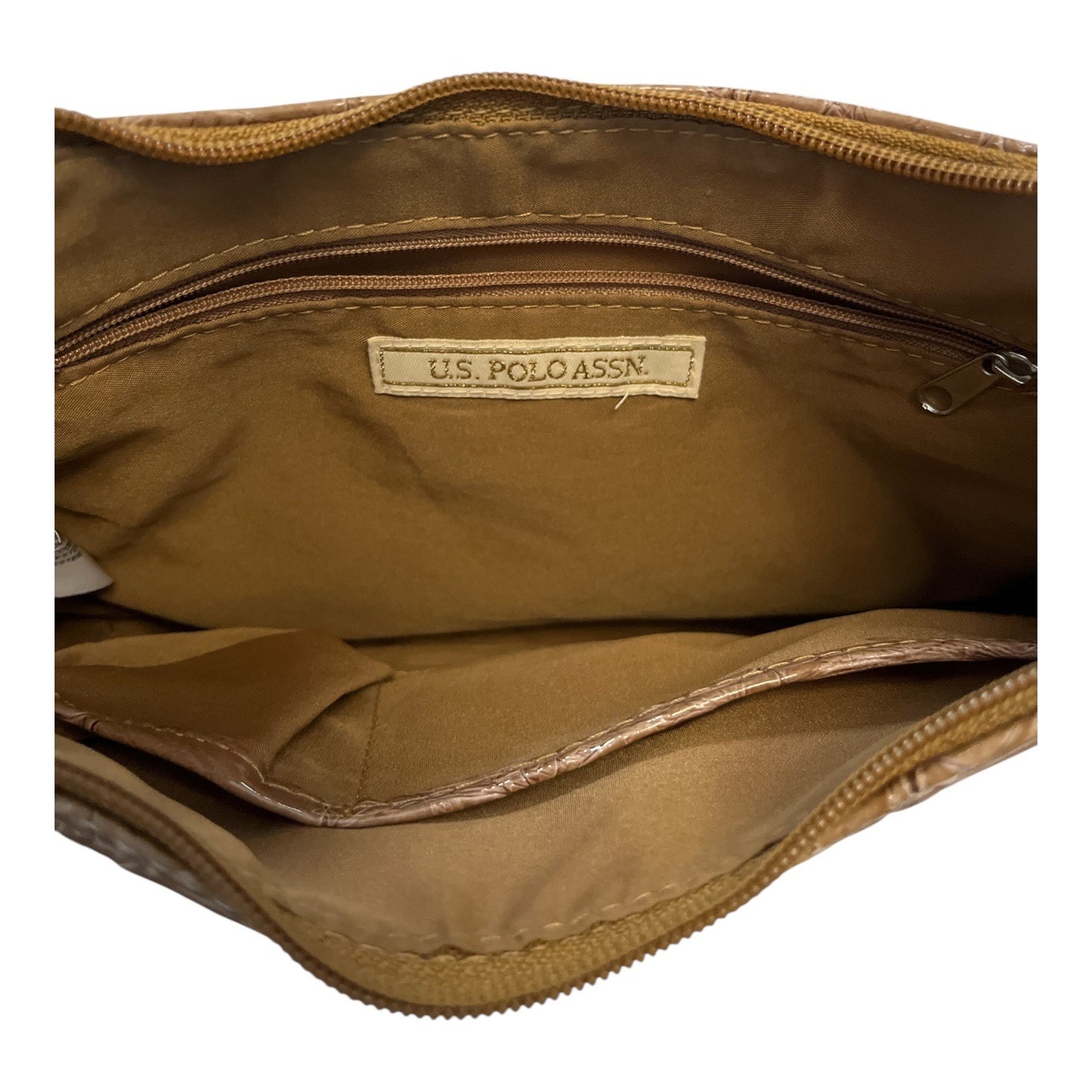 U.S. Polo Assn. Beige Monogram Shoulder Bag with Stud Accents