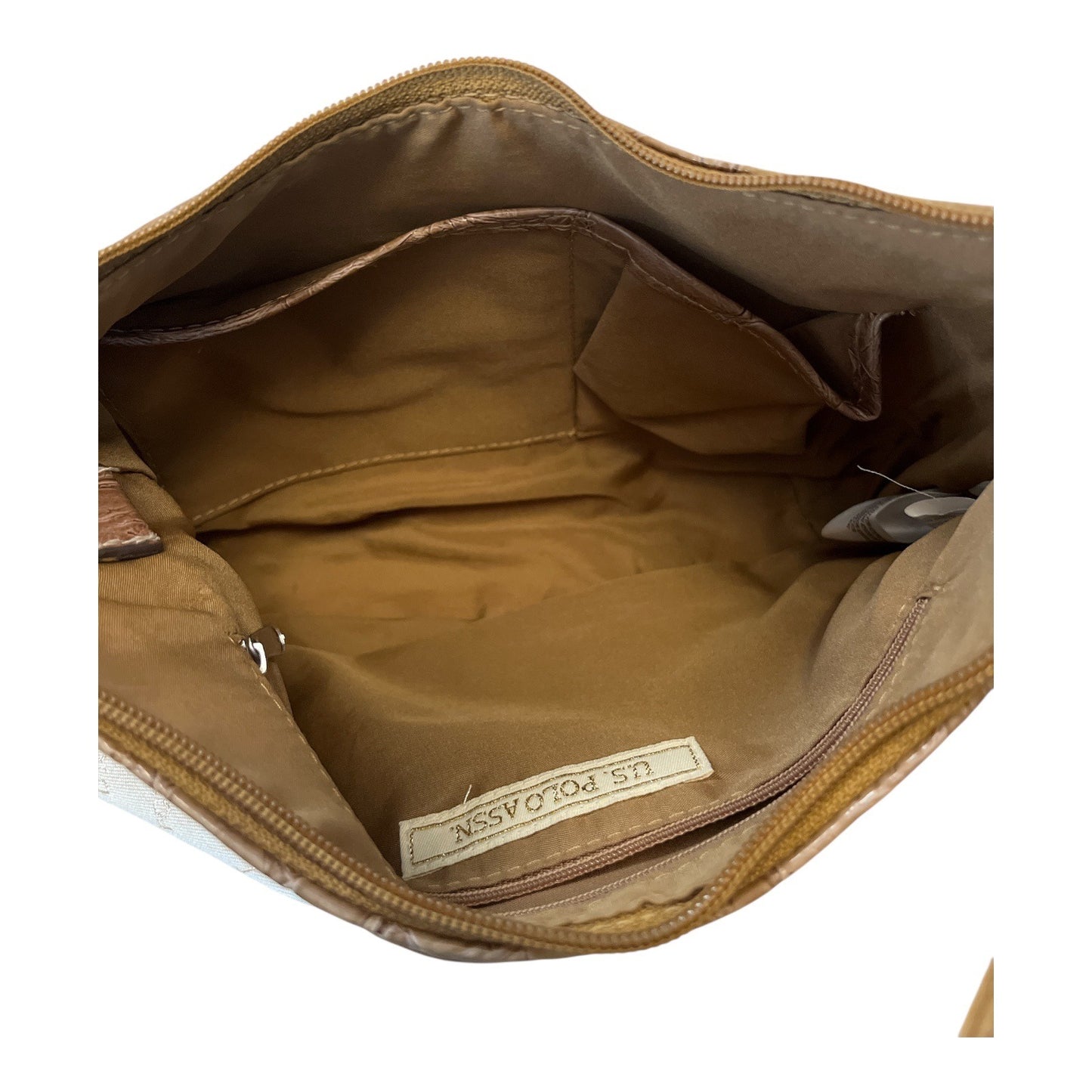U.S. Polo Assn. Beige Monogram Shoulder Bag with Stud Accents