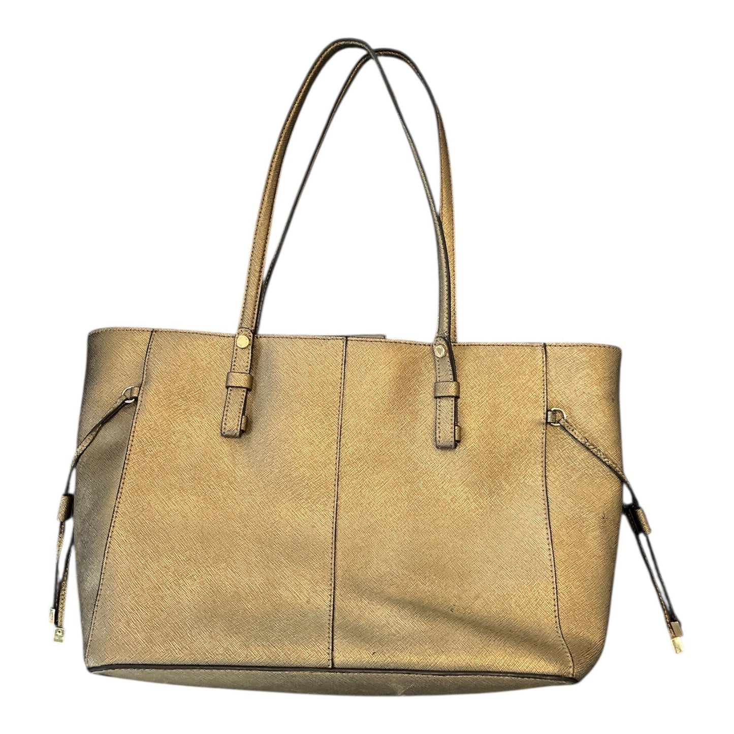 Calvin Klein Metallic Gold Saffiano Leather Tote Bag – 10 x 15 x 4 in – 10” Drop