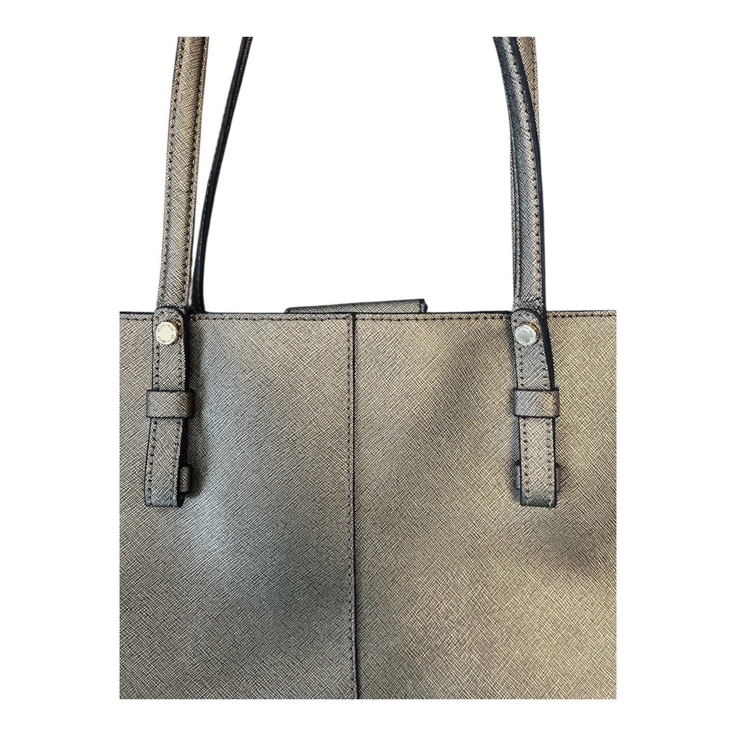 Calvin Klein Metallic Gold Saffiano Leather Tote Bag – 10 x 15 x 4 in – 10” Drop