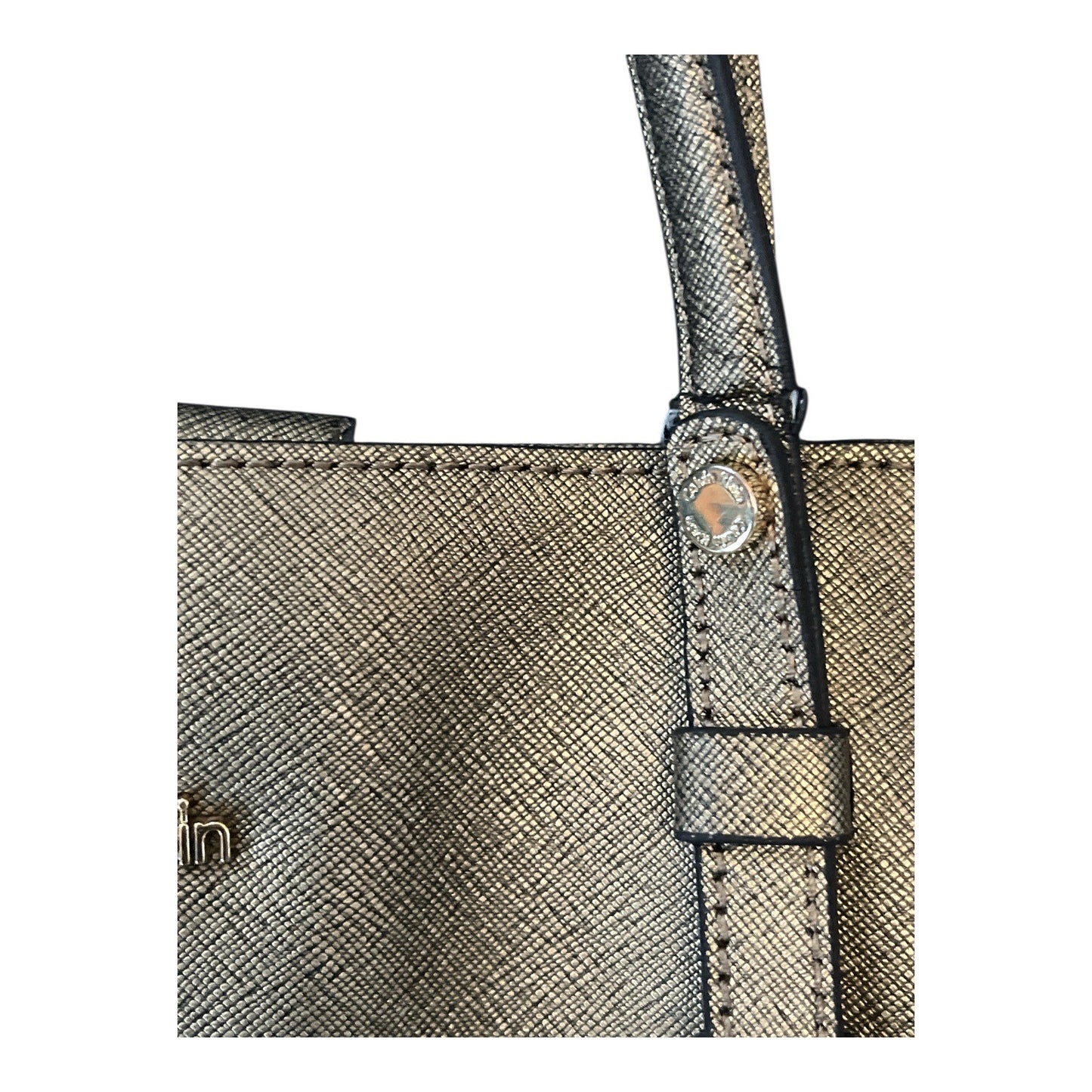 Calvin Klein Metallic Gold Saffiano Leather Tote Bag – 10 x 15 x 4 in – 10” Drop