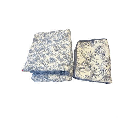 Tommy Bahama Home Queen Flat Fitted Sheet Standard Sham 20x26 Blue White Tropical Cotton
