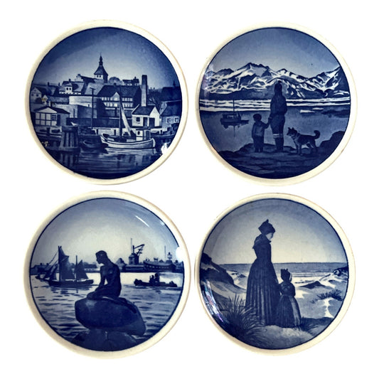 4 Royal Copenhagen Miniature Blue & White Plate Ornaments – Denmark Scenic Series, 2010