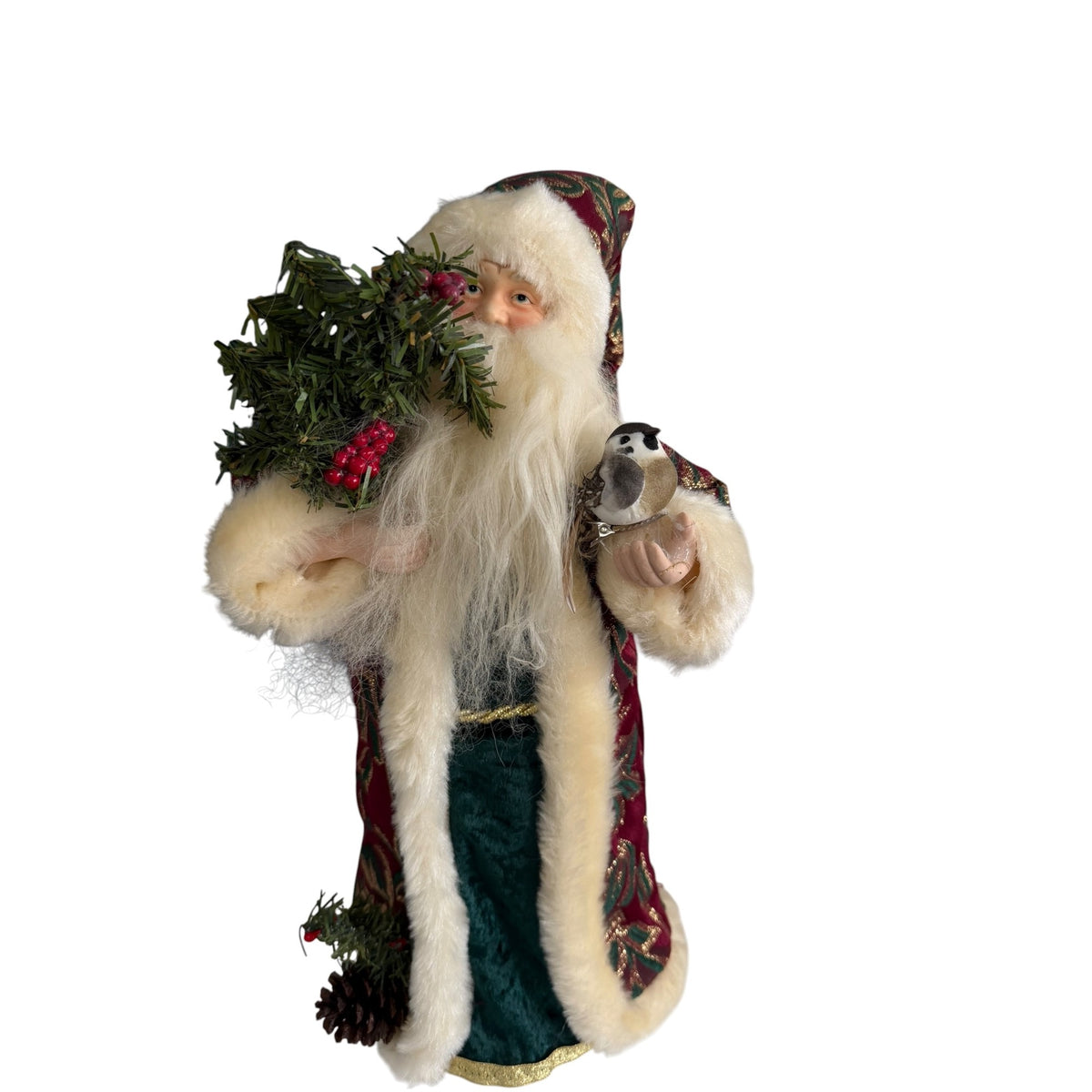 Vintage 1995–2005 Old World Santa Father Christmas Bird Brocade 15 Inch