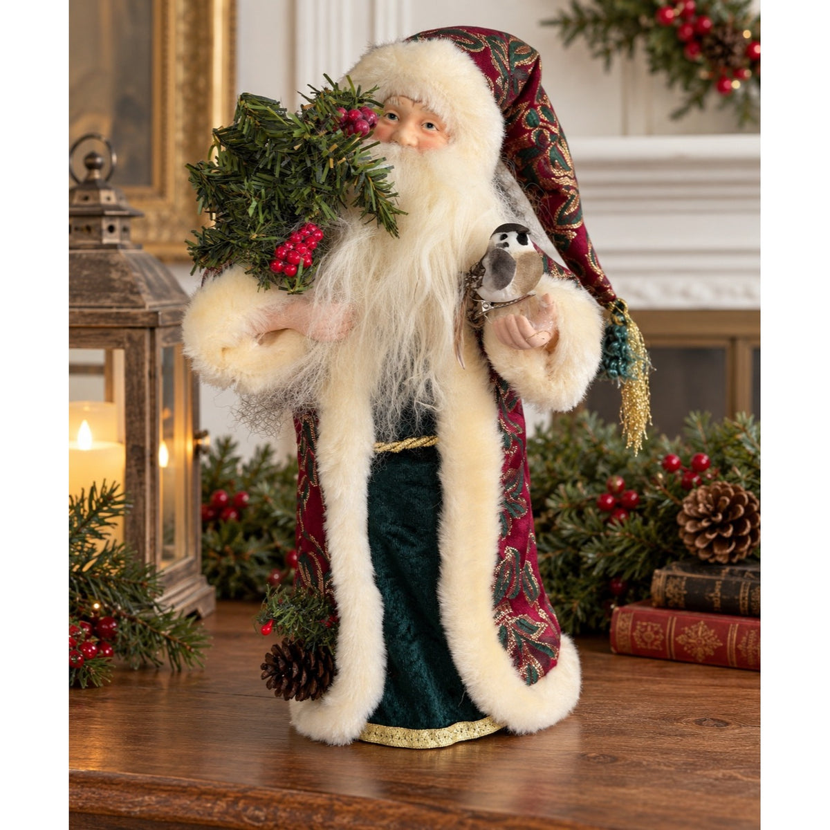 Vintage 1995–2005 Old World Santa Father Christmas Bird Brocade 15 Inch