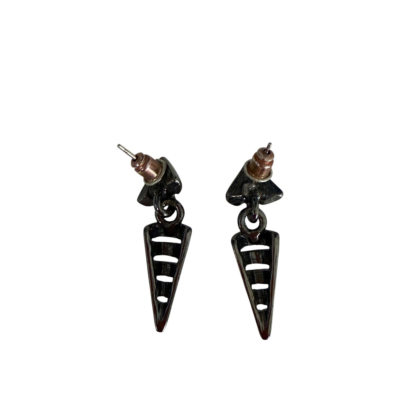 Vintage Black Gunmetal Geometric Dangle Earrings Modern Openwork Statement Jewelry