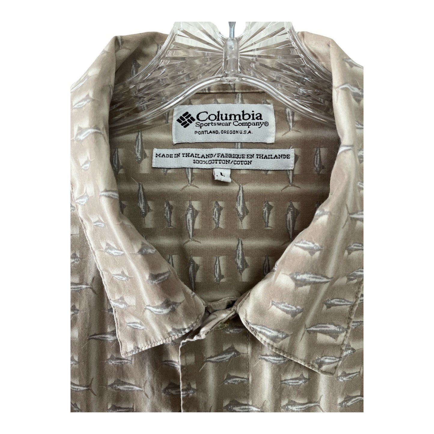 Vtg Columbia Sportswear Men’s Short Sleeve Fishing Shirt – Allover Fish Print  L