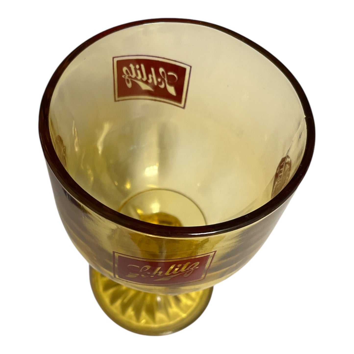 Vintage Schlitz Beer Goblet – Amber Glass Pedestal Logo Chalice