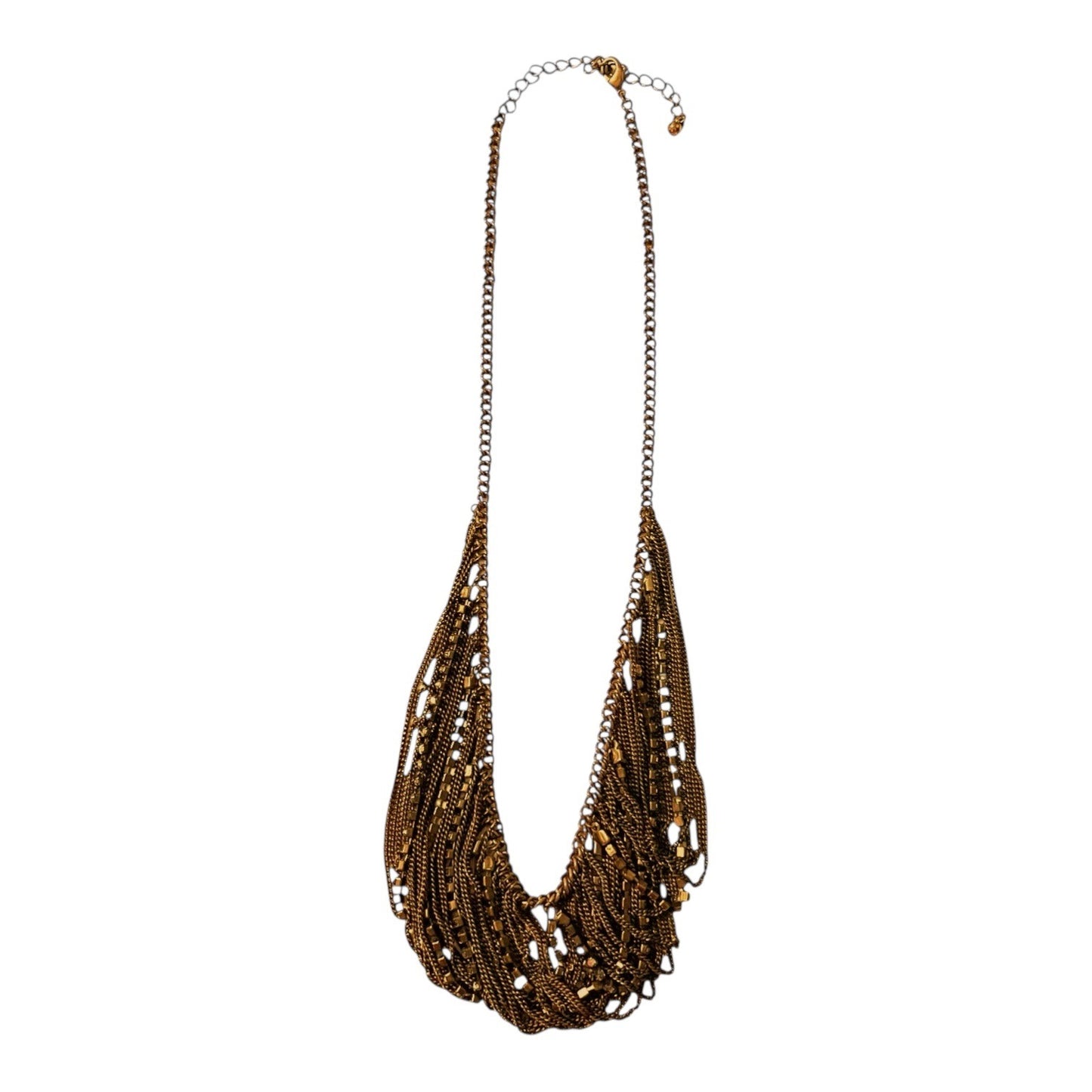 Statement Multi Strand Necklace Dark Copper Bronze Beaded Fringe Bib 18”