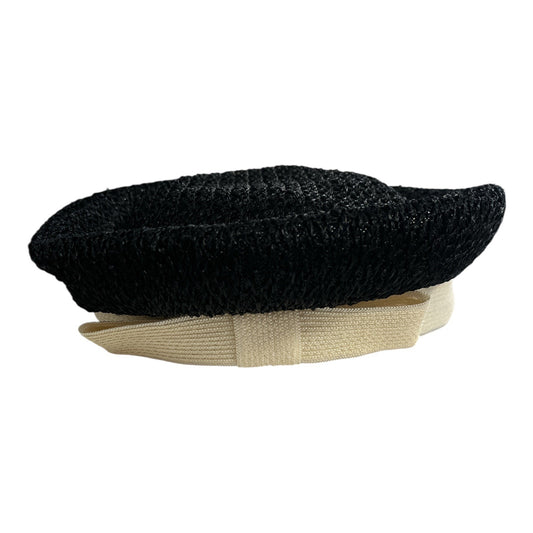 Vtg Mark III Black Straw Beret Hat Cream Band Union Made USA 1960s 1970s