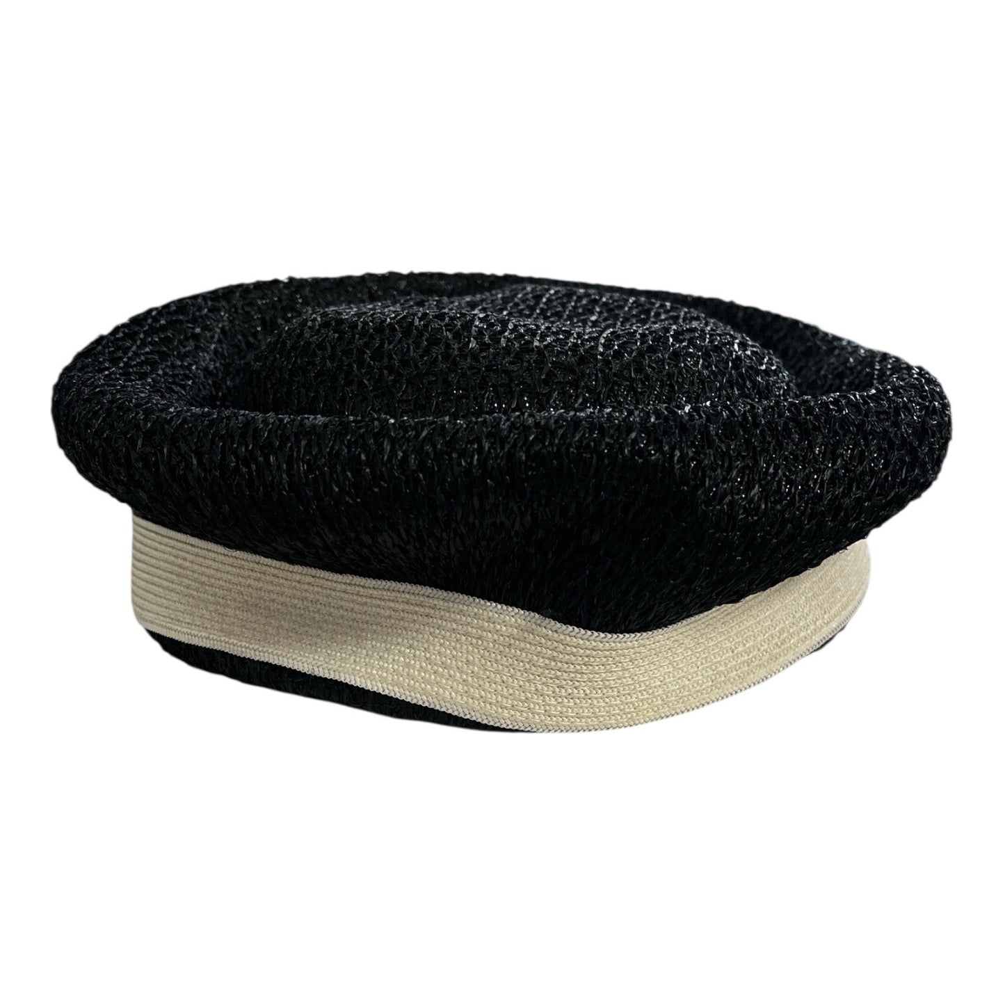 Vtg Mark III Black Straw Beret Hat Cream Band Union Made USA 1960s 1970s