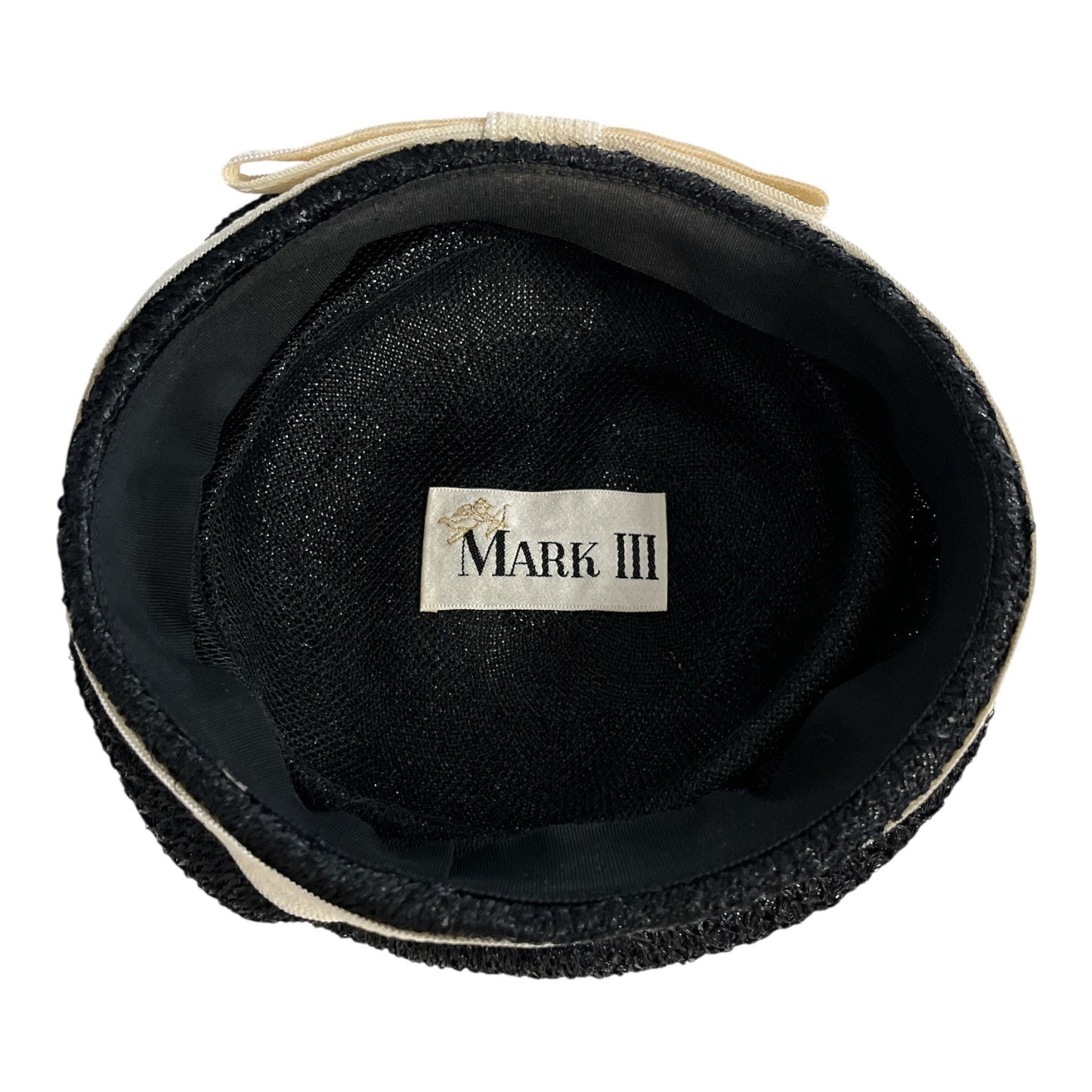 Vtg Mark III Black Straw Beret Hat Cream Band Union Made USA 1960s 1970s