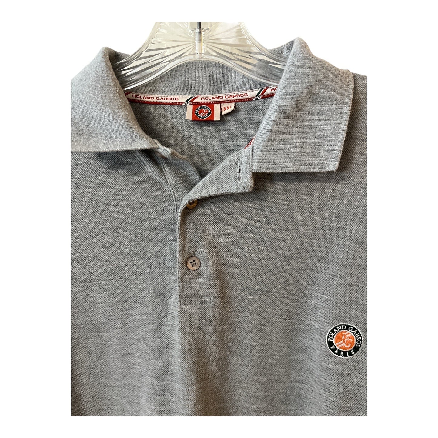 Roland Garros French Open Polo Shirt – Men’s XL Fit (Tagged XXL) / EU 60 – Gray Tennis Logo – Embroidered Tournament Shirt
