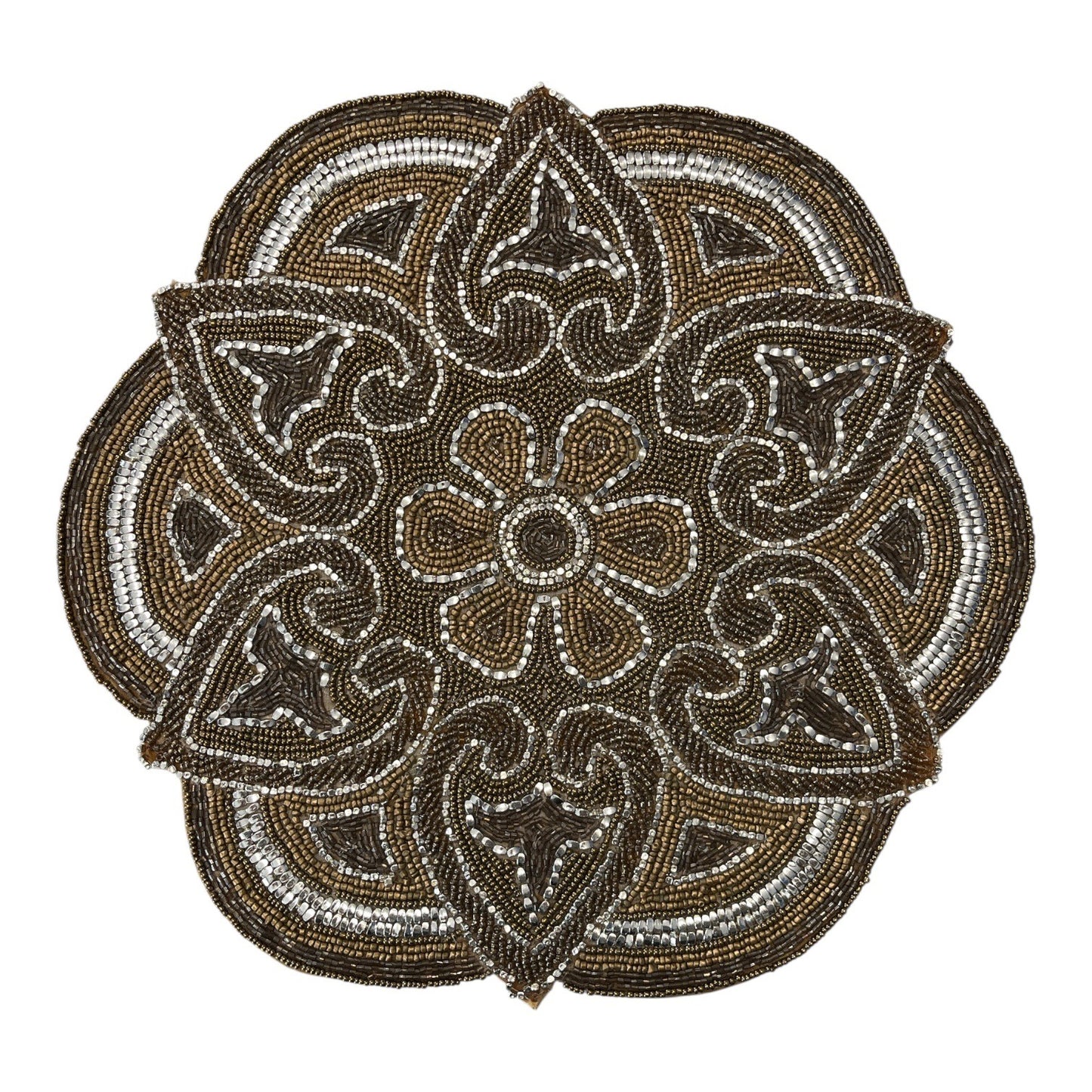 Pier 1 Imports Beaded Mandala Placemats Set of 4 Gold Silver Round Table Decor