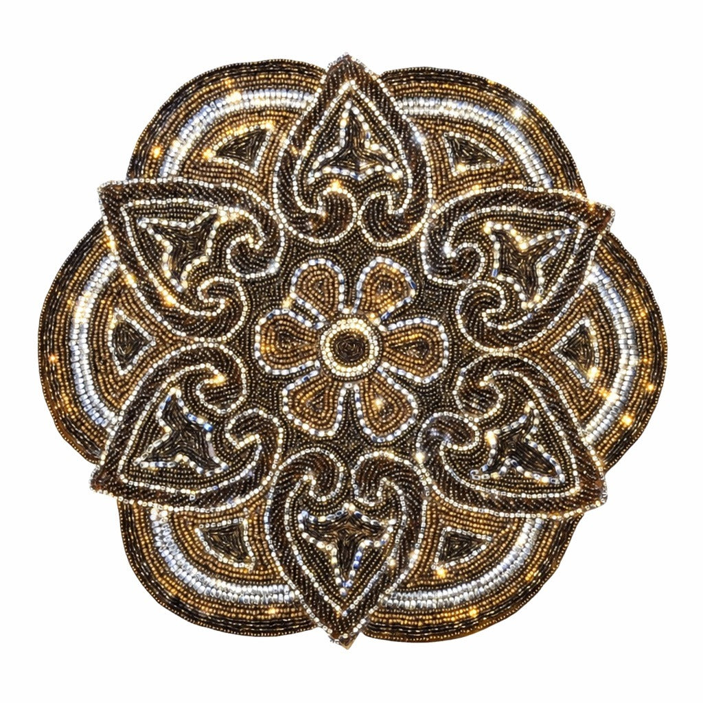 Pier 1 Imports Beaded Mandala Placemats Set of 4 Gold Silver Round Table Decor