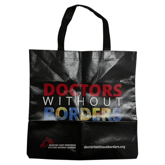 Doctors Without Borders Black Reusable Tote Bag – 15x15 Waterproof Carryall
