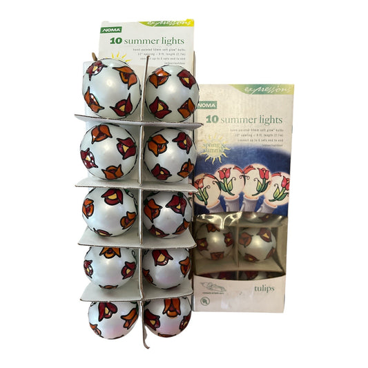 2 Sets Vintage NOMA Expressions Tulip Summer String Lights – 20 Hand-Painted Bulbs – 9 ft Each – Indoor/Outdoor