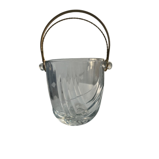 Vintage Italian Glass Ice Bucket with Brass Handle Mid Century Barware