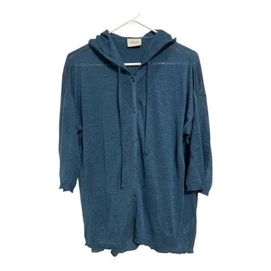 Wrap London Women’s Size US 4/6 Teal 100% Linen Hooded Button Front Cardigan