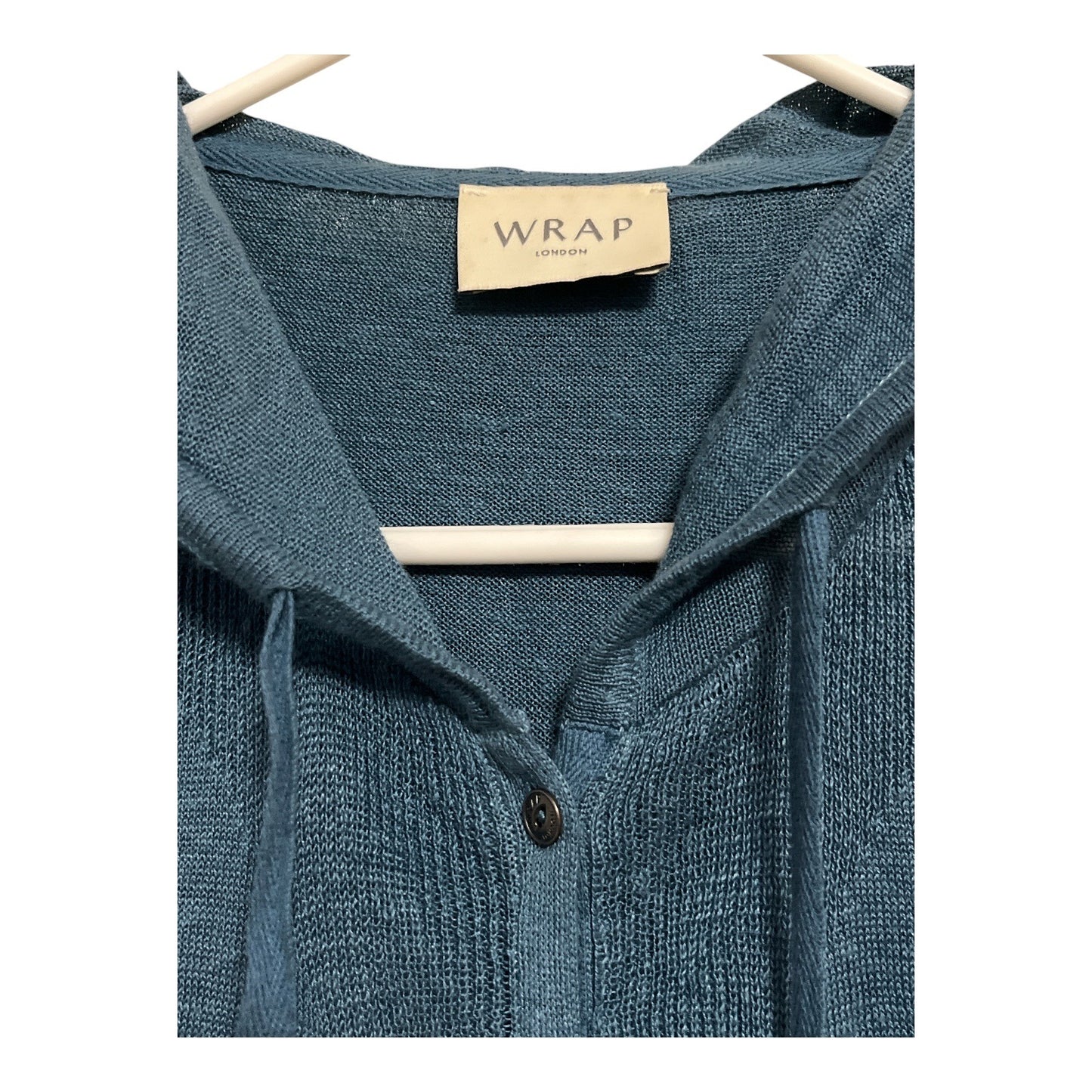 Wrap London Women’s Size US 4/6 Teal 100% Linen Hooded Button Front Cardigan
