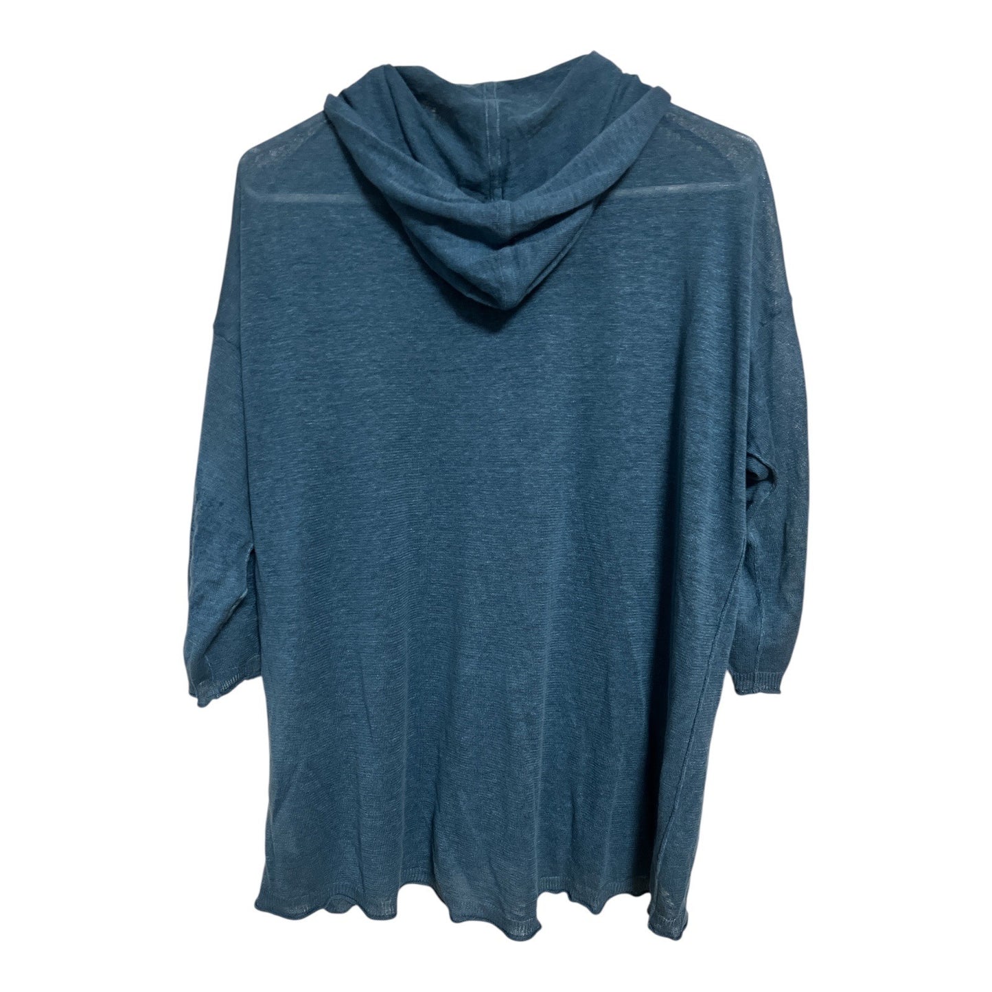 Wrap London Women’s Size US 4/6 Teal 100% Linen Hooded Button Front Cardigan