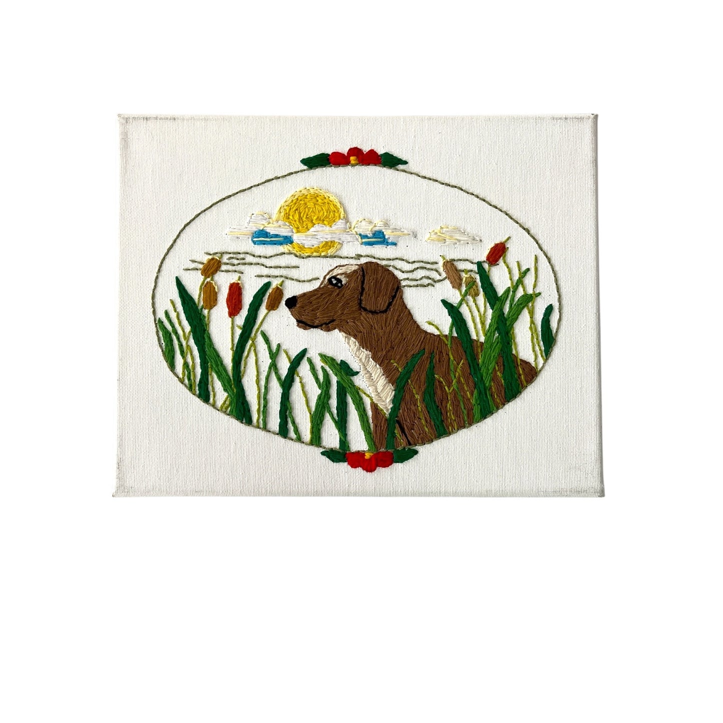 Hand Embroidered Woodland Animal Canvas Art Set Deer Dog Nature Folk Art 8x10